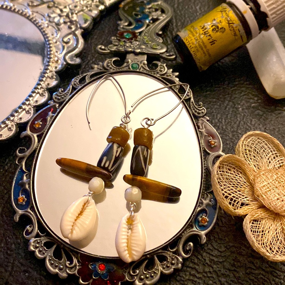 Cowrie and Tiger’s Eye Earrings